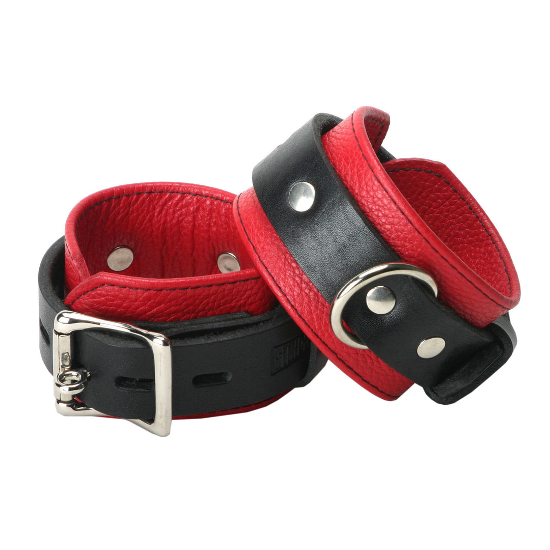 Strict Leather Deluxe Black and Red Locking Wrist Cuffs - TL100-Wrist - UPC-848518001436