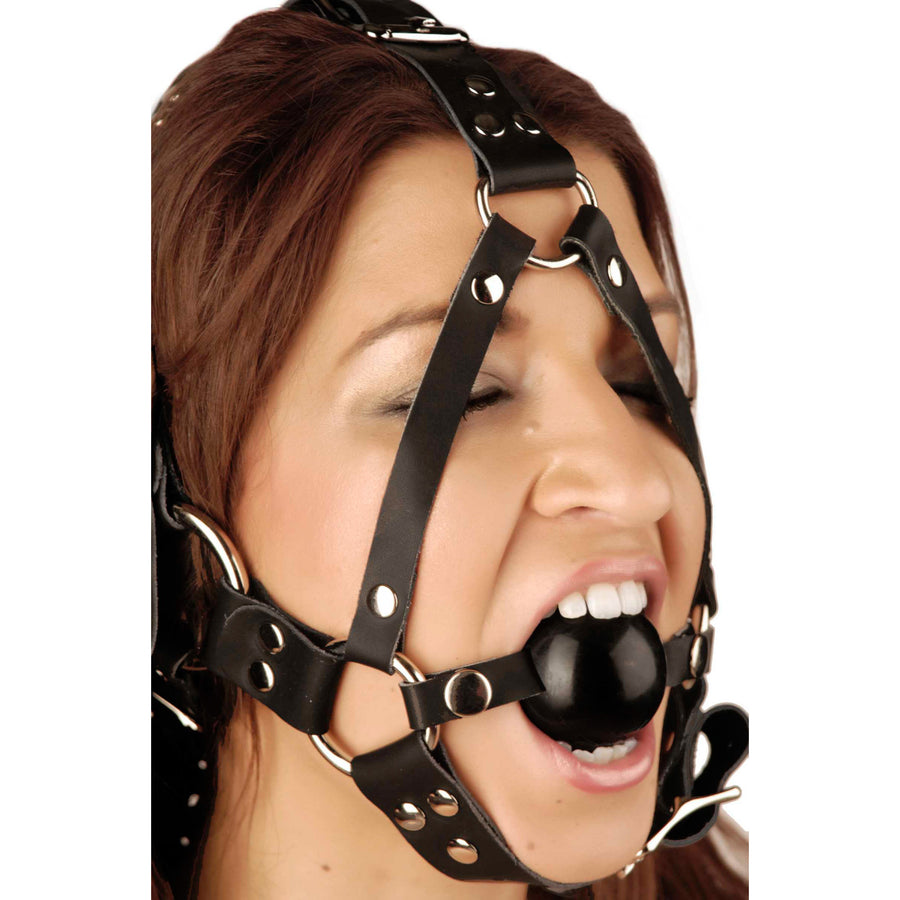 Leather Ball Gag Harness - VF891 - UPC-811847013524